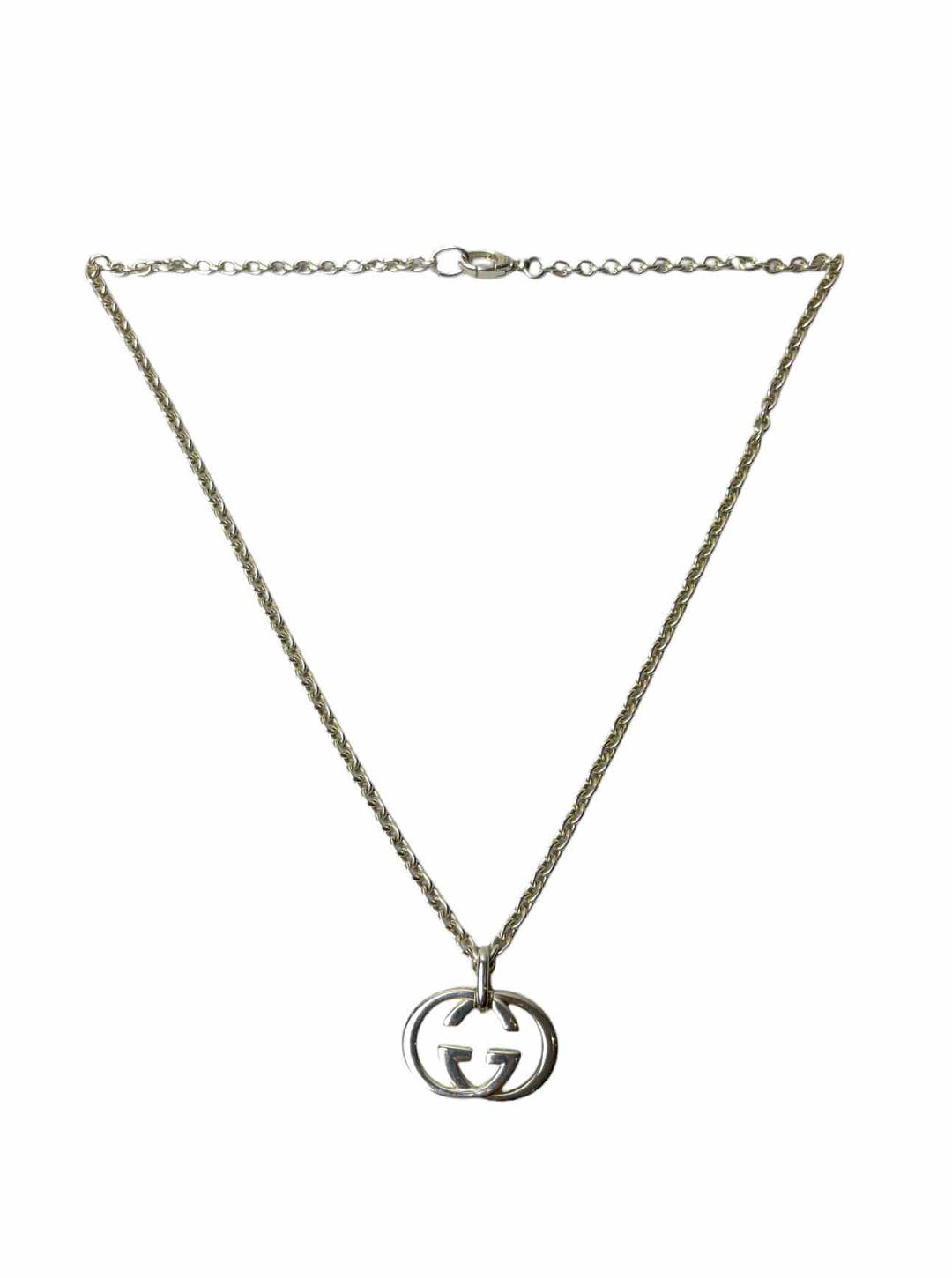 Gucci 925 Silver Interlocking G Logo Pendant Chain Necklace