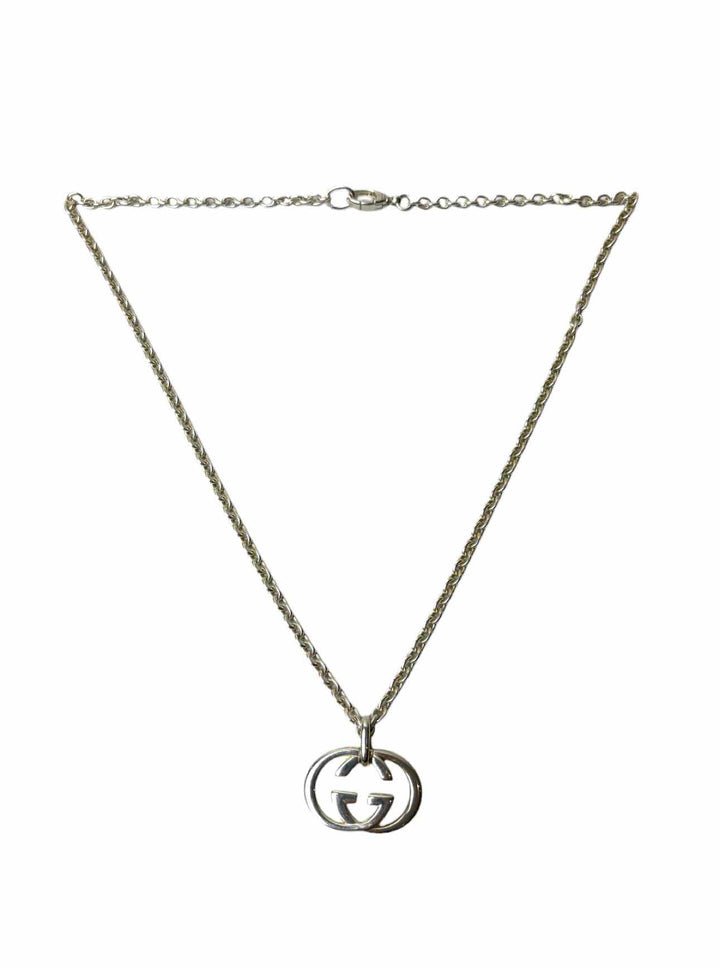 Gucci 925 Silver Interlocking G Logo Pendant Chain Necklace