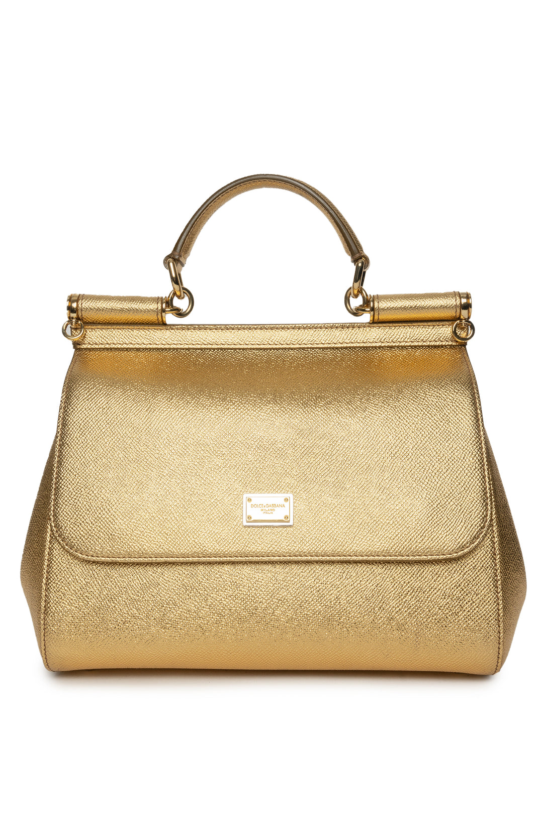 Dolce & Gabbana Medium Metallic Leather Miss Sicily Top Handle Bag