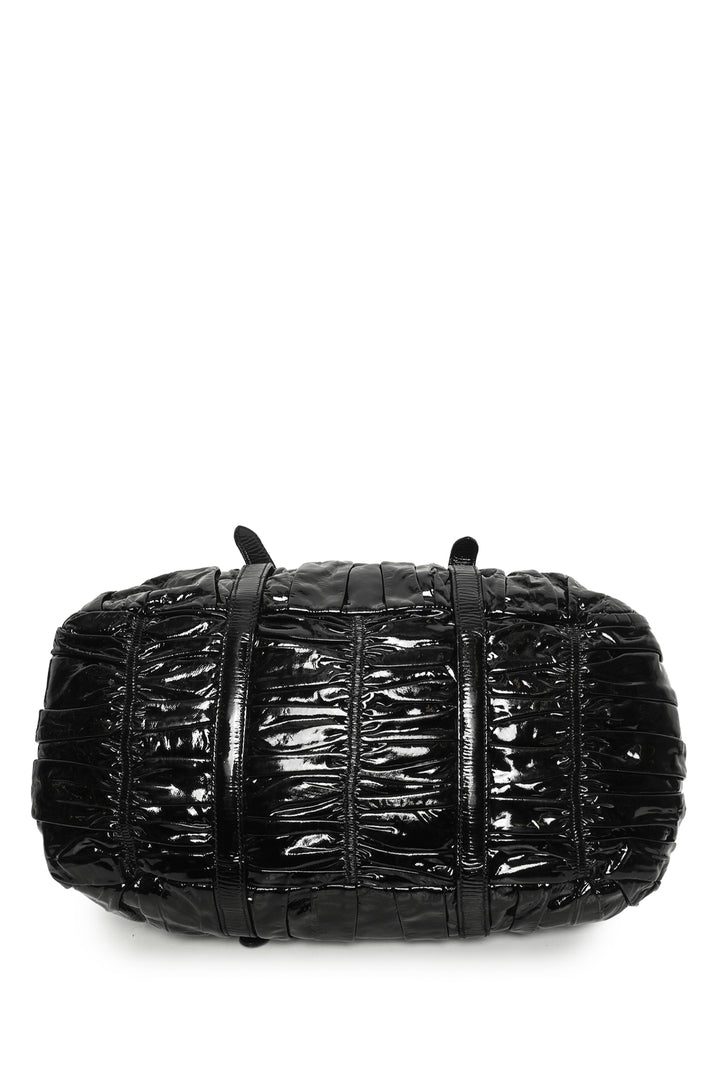 Prada Vernice Gaufre Ruched Patent Leather Tote