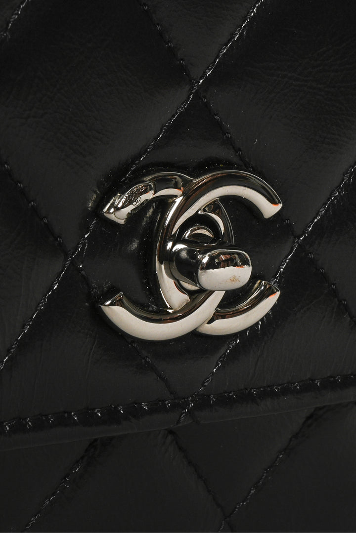 Chanel Shiny Crumpled Calfskin Crystal Quilted Precious Handle Clutch