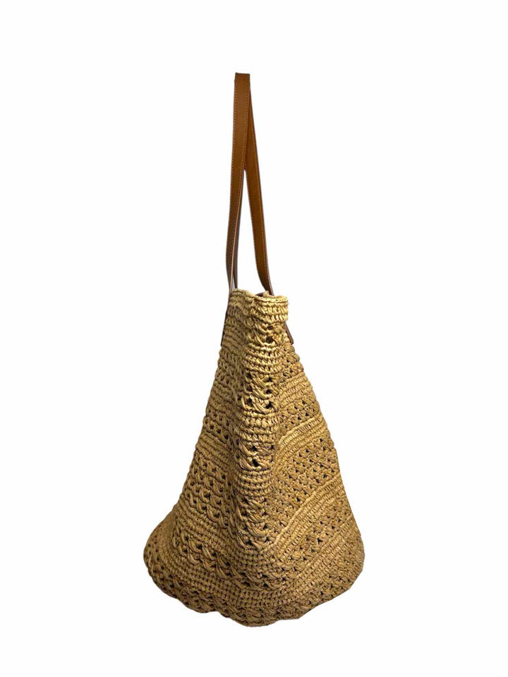 Saint Laurent Panier Natural & Brandy Raffia Hobo Purse