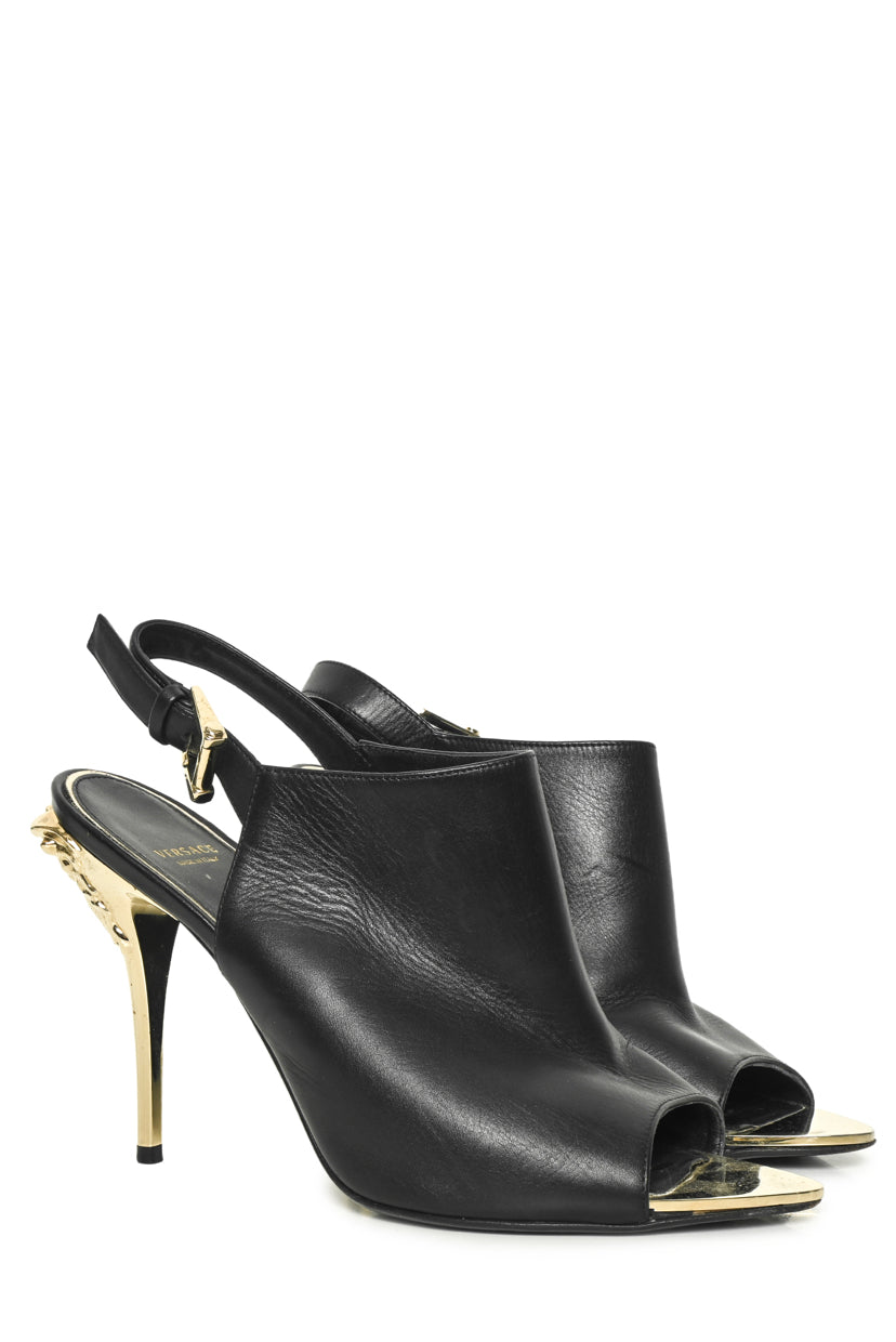 Versace Size 39 Slingback Peep Toe Leather Pumps