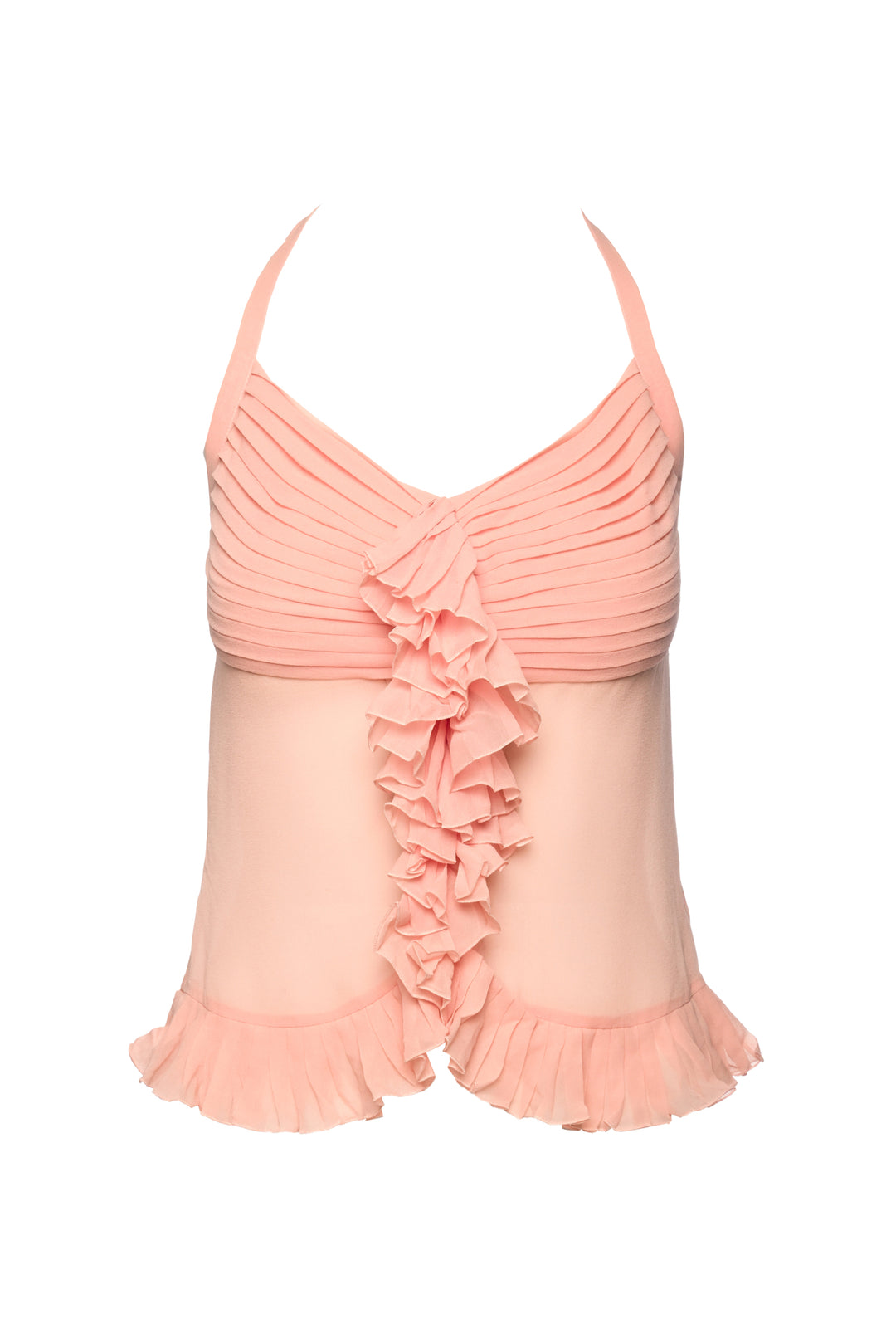 Chanel Size S 2003 Embellished & Ruffle Silk Halter Top