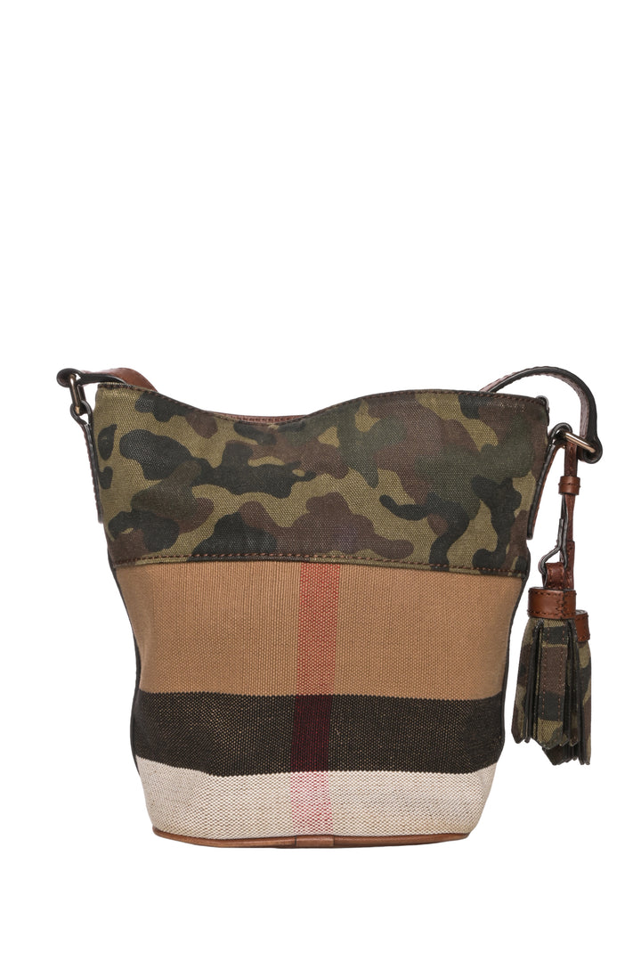 Burberry Canvas Camouflage Ashby Bucket Bag Crossbody