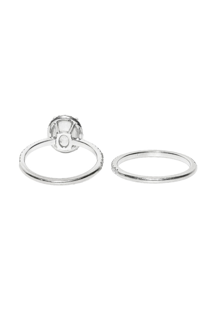 Flamme En Rose Size 5 10K White Gold & Oval Moissanite Semi Eternity Ring & Band