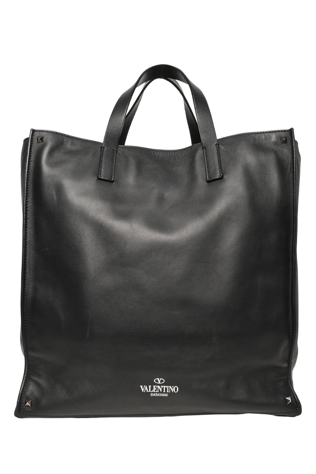 Valentino Garavani Noir Stud Corner Leather Tote