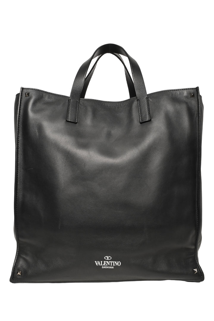 Valentino Garavani Noir Stud Corner Leather Tote