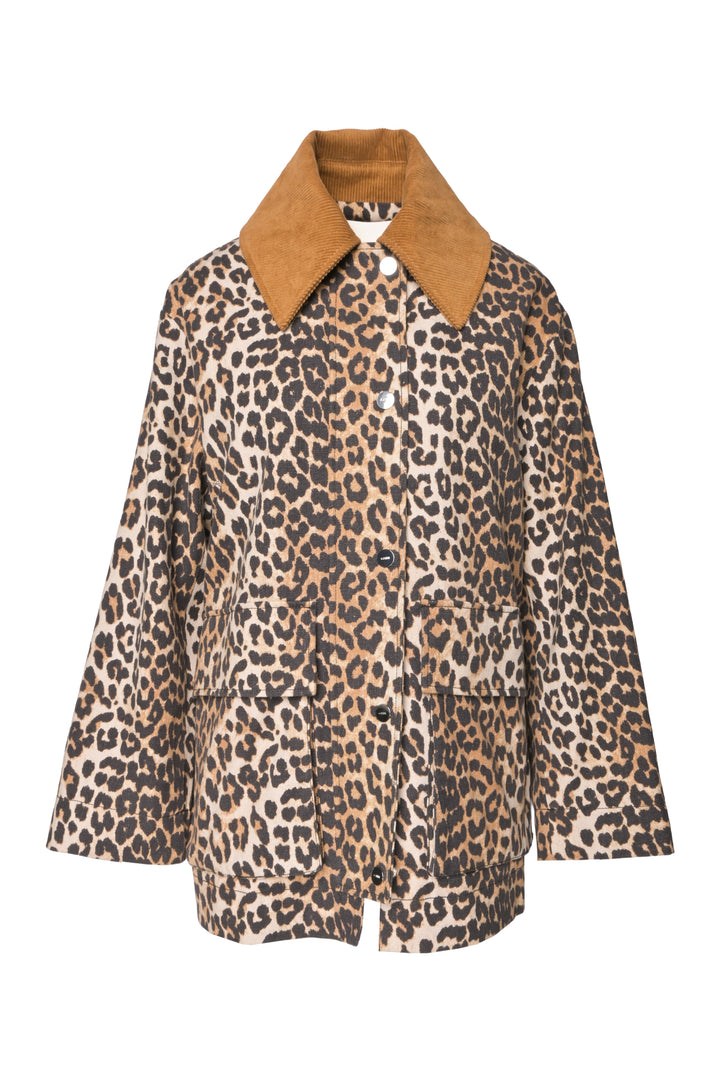 Ganni Size XXS/XS Leopard Printed Canvas Midi Jacket