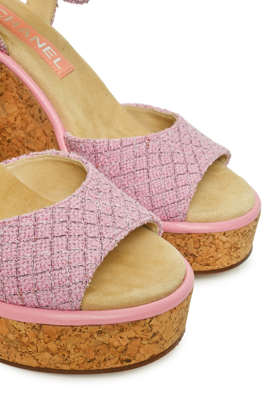 Chanel Size 39 Tweed & Cork CC Wedge Sandals