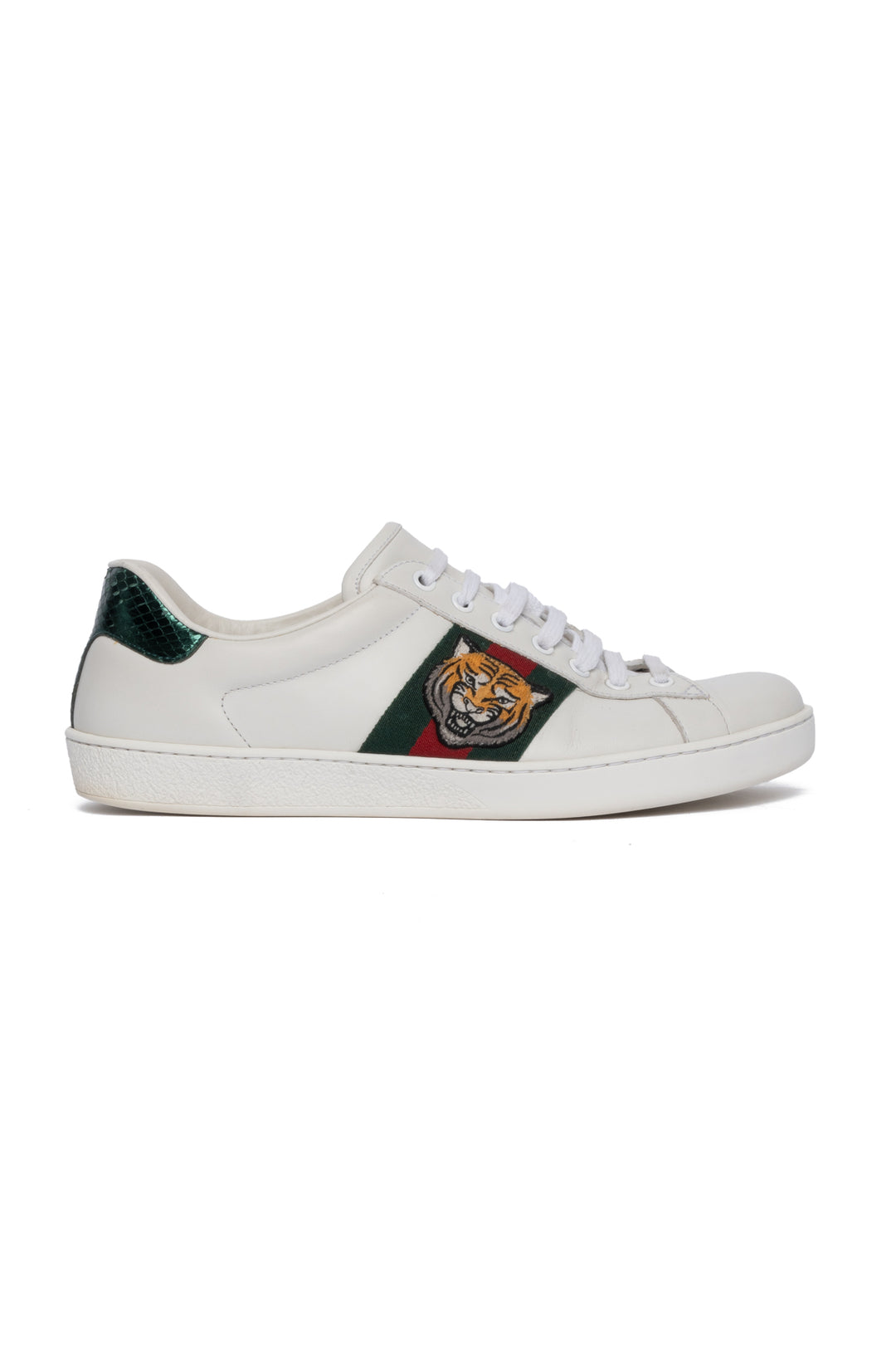 Gucci Size 8 Leather Ace Tiger Embroidered Sneakers