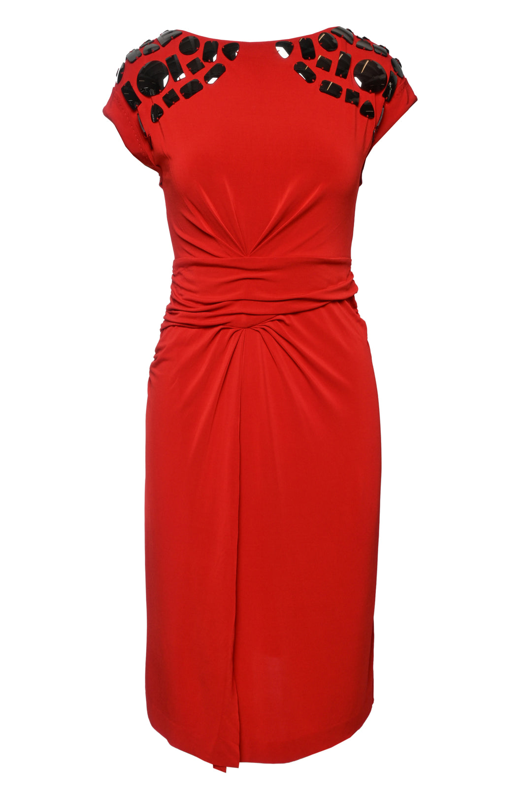 Escada Size XS Embellished Shoulder Midi Dress