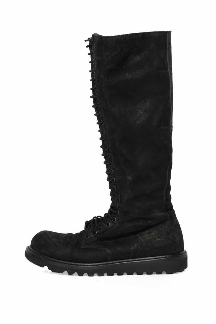 Mens Shoe Size 45 Rick Owens Nubuck & Leather Knee High Lace up Combat Boots