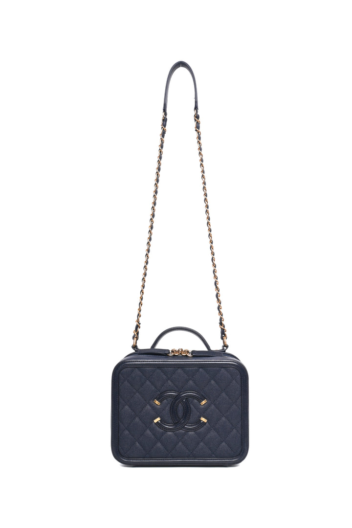 Chanel 2018-2019 Quilted Caviar Medium Filigree Vanity Case Shoulder Bag