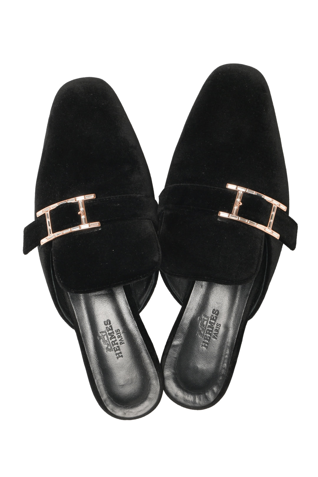 Hermes Size 37.5 Velvet Goatskin Crystal Beauty Mules