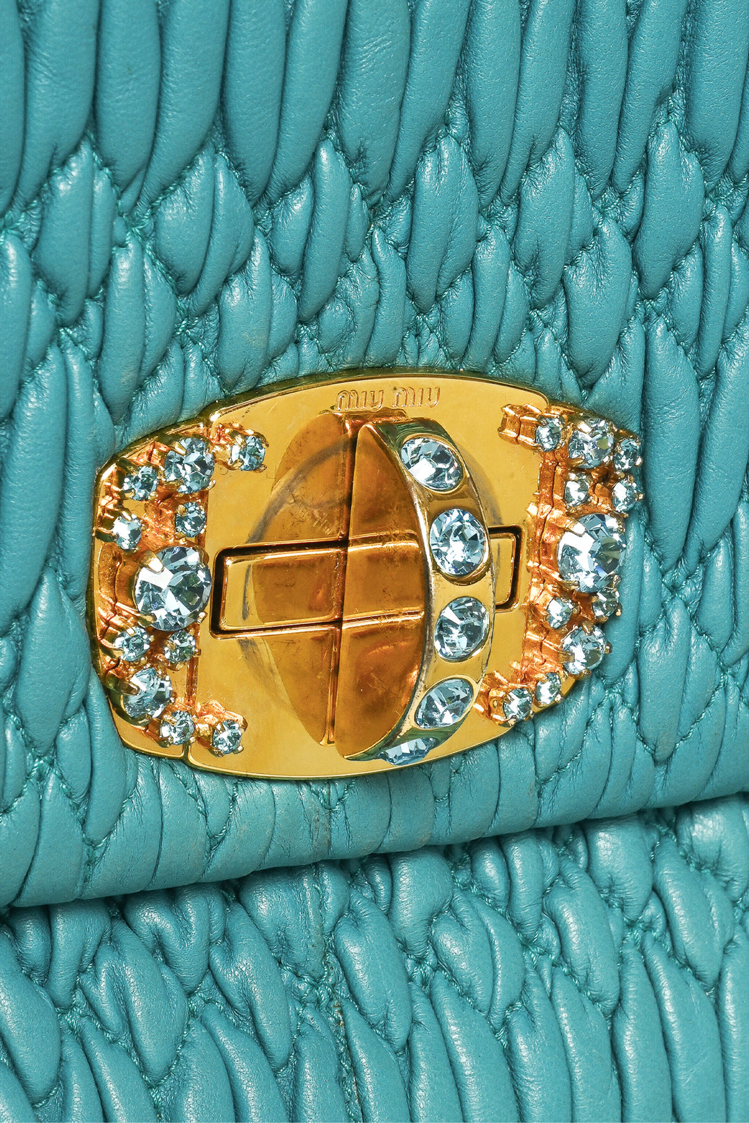 Miu Miu MatelassÃ© Leather Crystal Flap Shoulder Bag