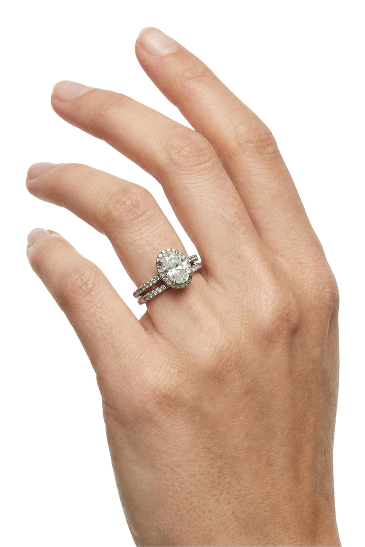 Flamme En Rose Size 5 10K White Gold & Oval Moissanite Semi Eternity Ring & Band