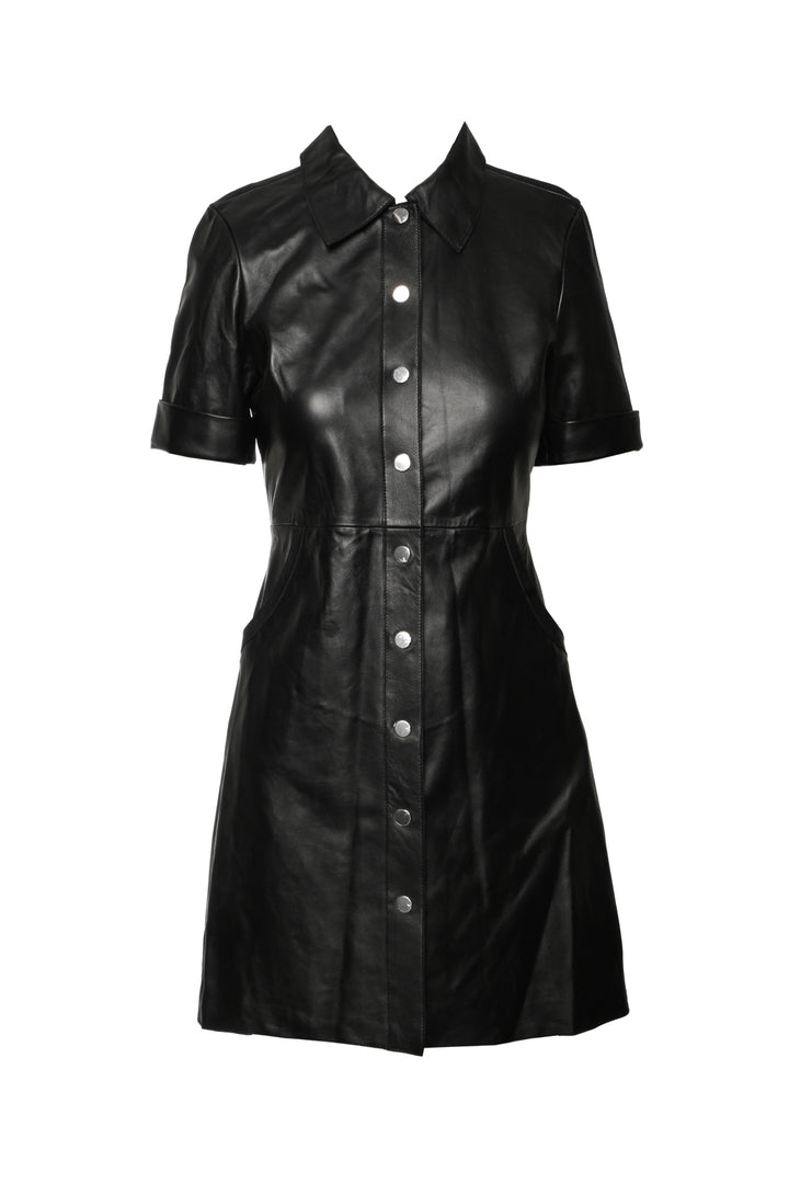 maje Size 38 Leather Button-up Dress