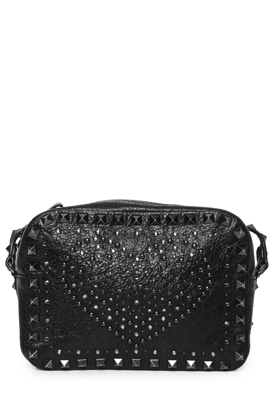 Valentino Crackled Leather Punk Heart Crystal Rockstud Camera Bag Crossbody