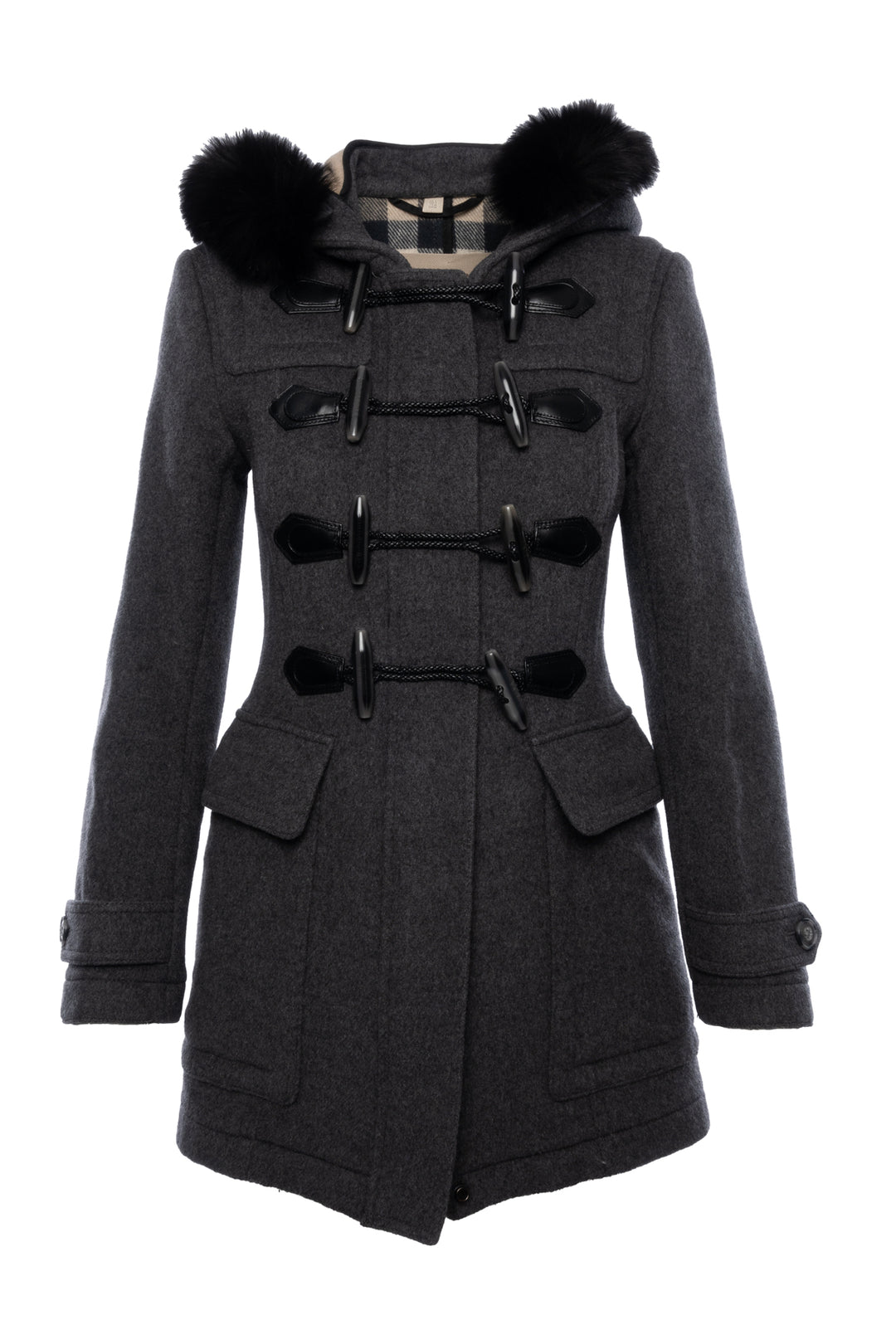 Burberry Brit Size 4 Blackwell Fox Fur Trim Duffle Coat