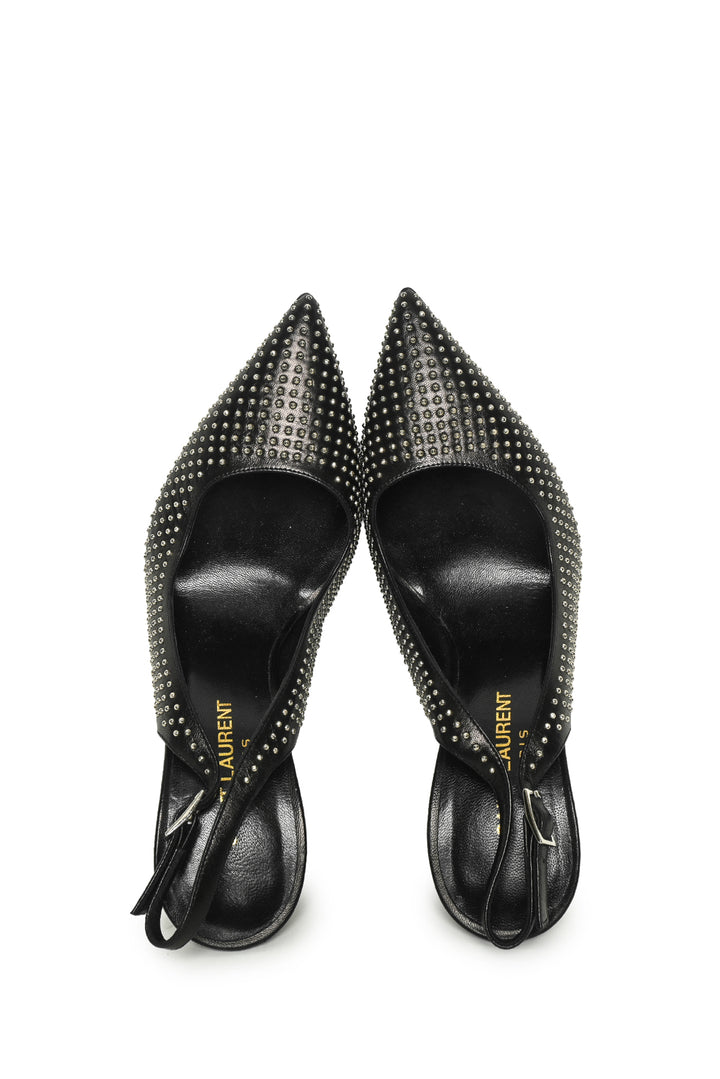 Saint Laurent Size 36 Leather Studded Slingback Pumps