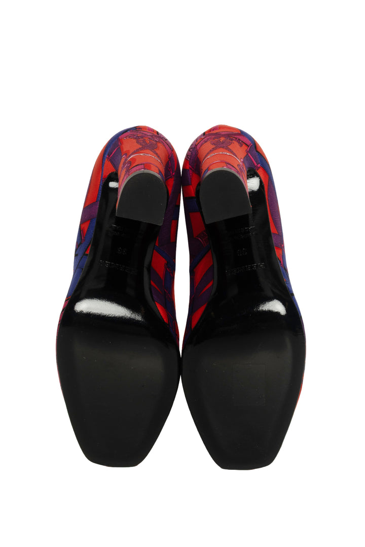 Hermes Size 36 Cavalcadour Silk Scarf Print Square Toe Pumps