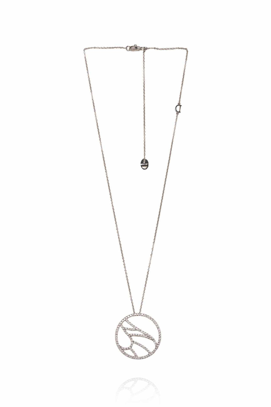 Damiani 18K White Gold Diamond Butterfly Wing Circle Pendant Necklace