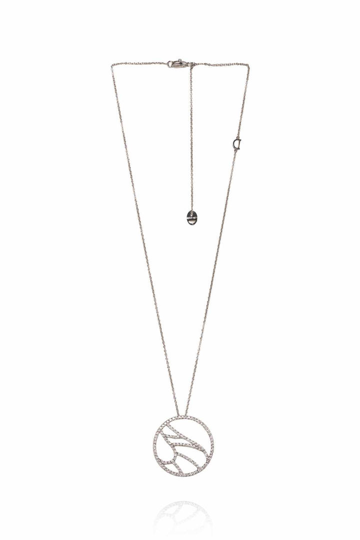 Damiani 18K White Gold Diamond Butterfly Wing Circle Pendant Necklace