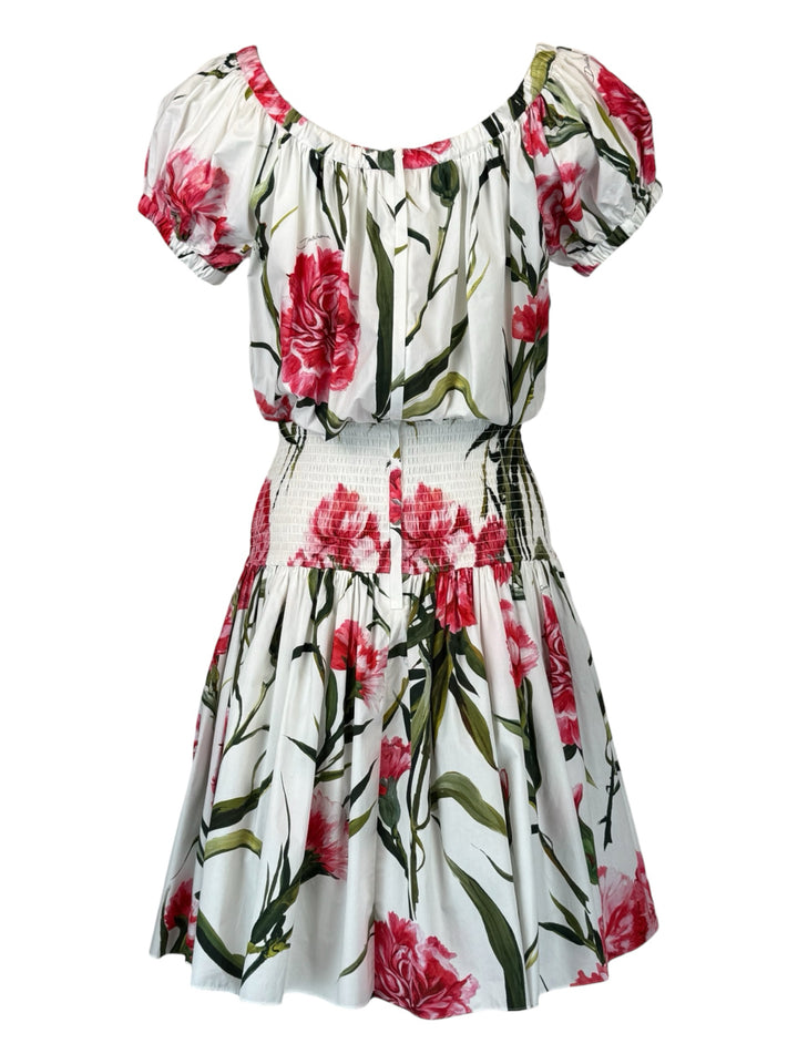 Dolce & Gabbana Size 38 Off The Shoulder Carnation Print Mini Dress