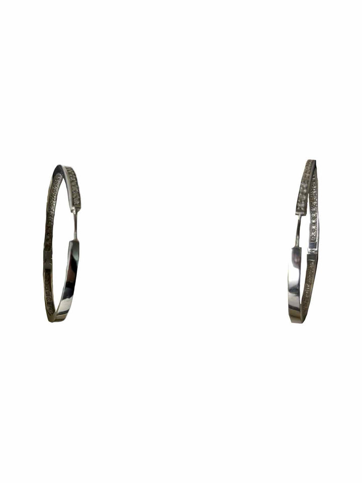 10KT White Gold Round Hoop 60 Diamond Stone Count Earrings