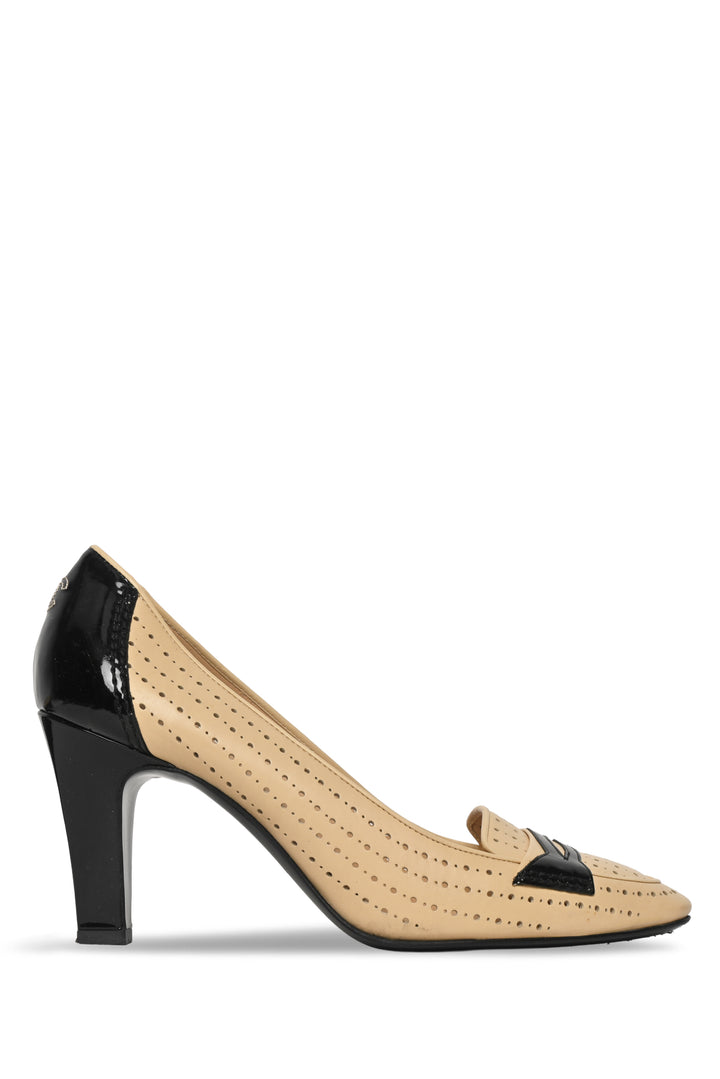 Chanel Size 38.5 Perforated & Patent Leather CC Pumps