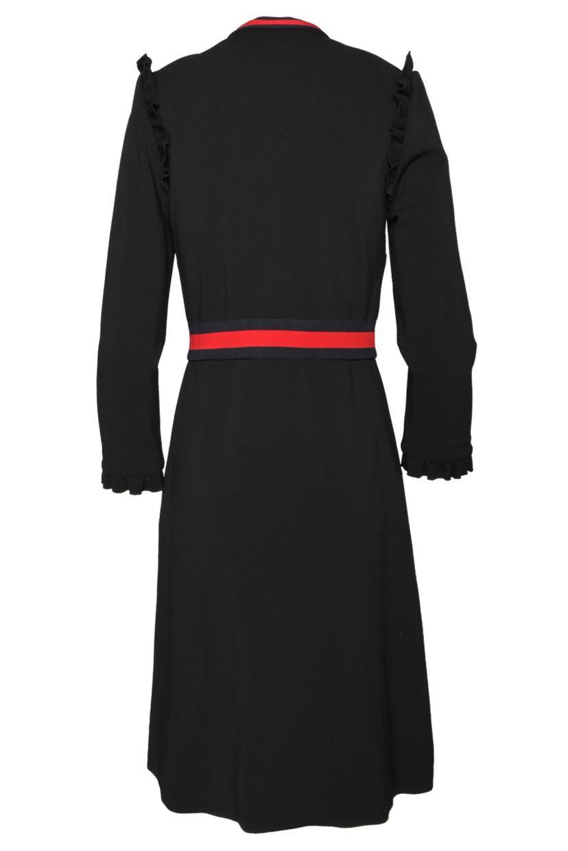 Gucci Size L 2019 Web Stripe Ruffle Detail Knee-Length Dress