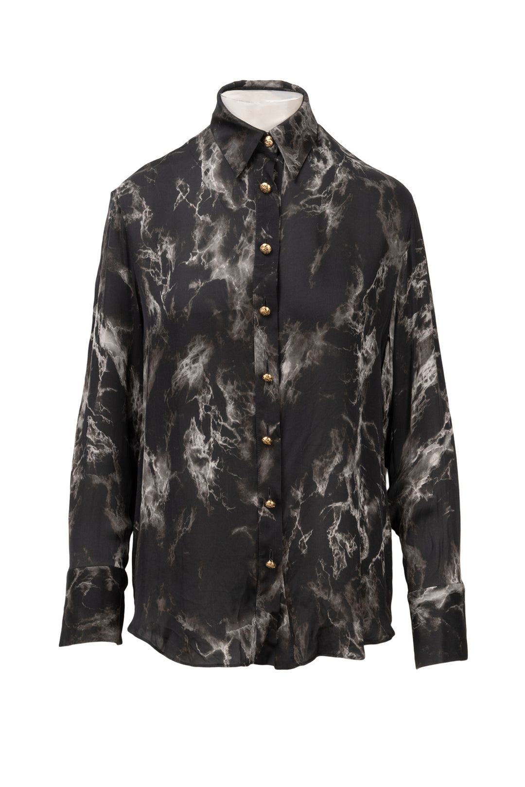 Balmain Size 6 Marble Print Silk Blouse