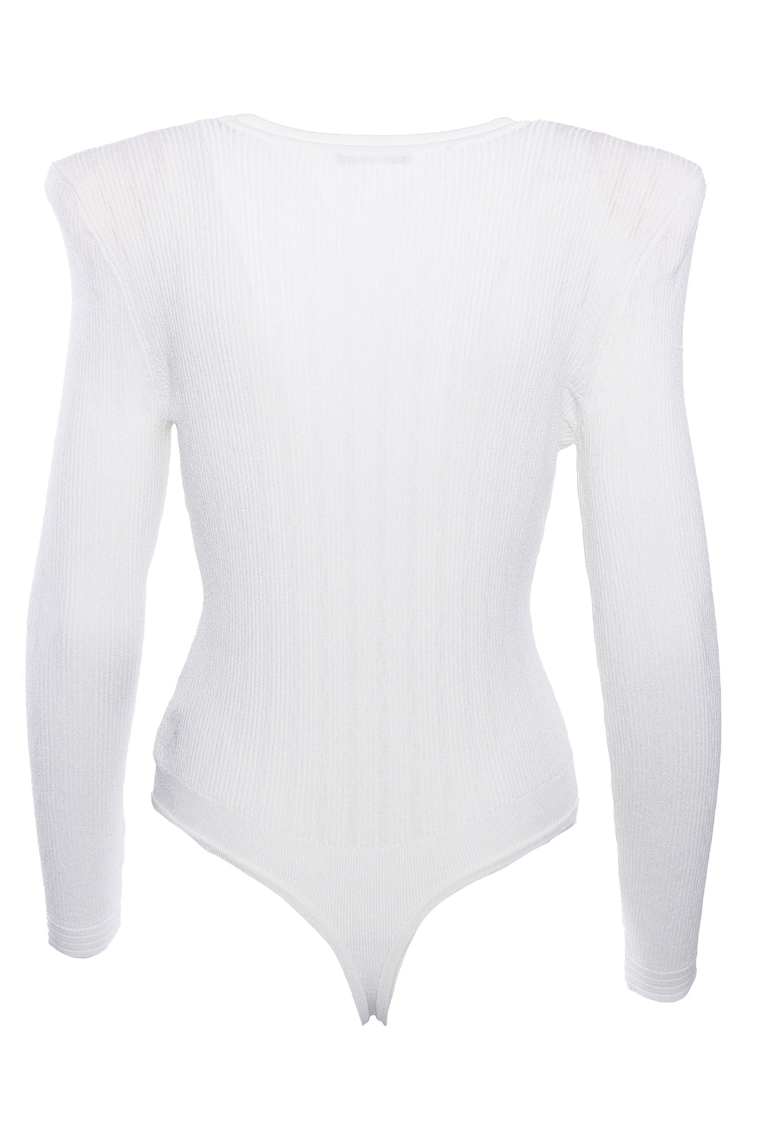 Balmain Size 42 Ribbed Knit Scoop Neck Bodysuit