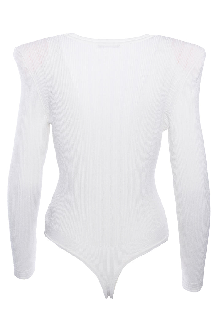 Balmain Size 42 Ribbed Knit Scoop Neck Bodysuit