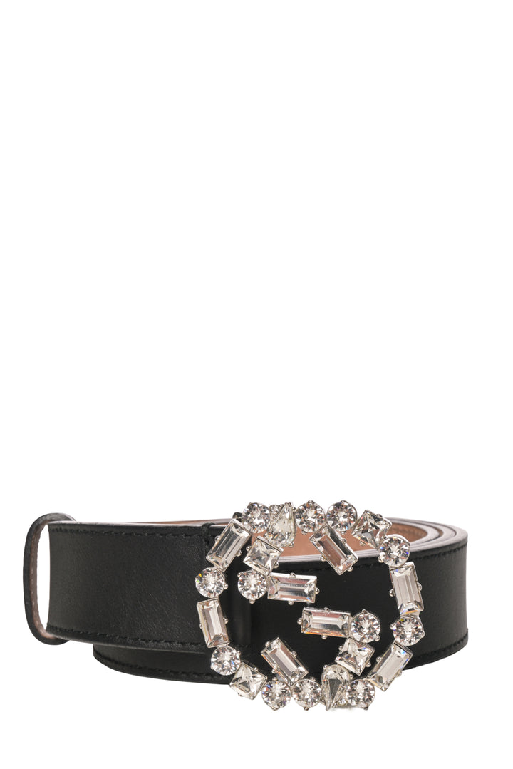 Gucci Size 36 Crystal Embellished Interlocking G Leather Belt