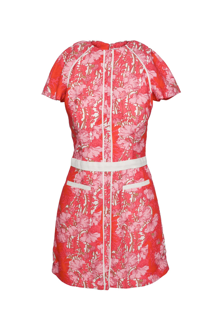 Carven Size M Floral Print Short Sleeve Mini Dress