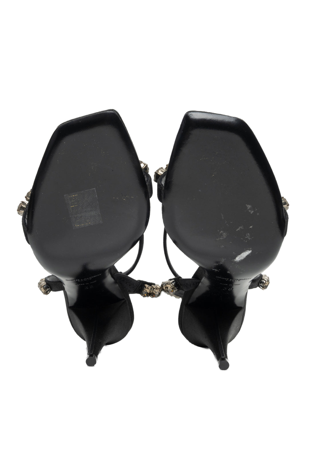 Saint Laurent Size 38 Kiki Crystal Embellished Satin Sandals