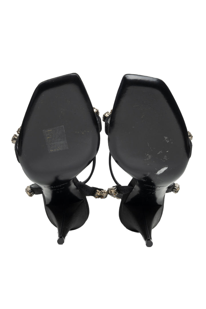 Saint Laurent Size 38 Kiki Crystal Embellished Satin Sandals