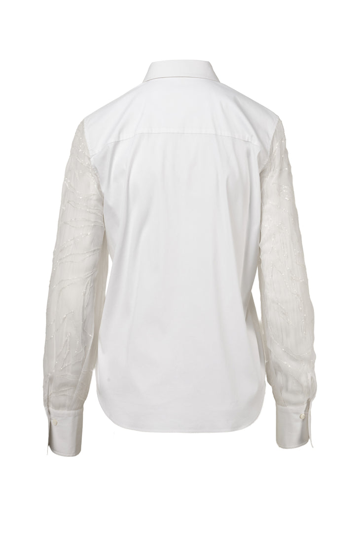 Brunello Cucinelli Size M Sequin Embellished Silk & Cotton Poplin Blouse