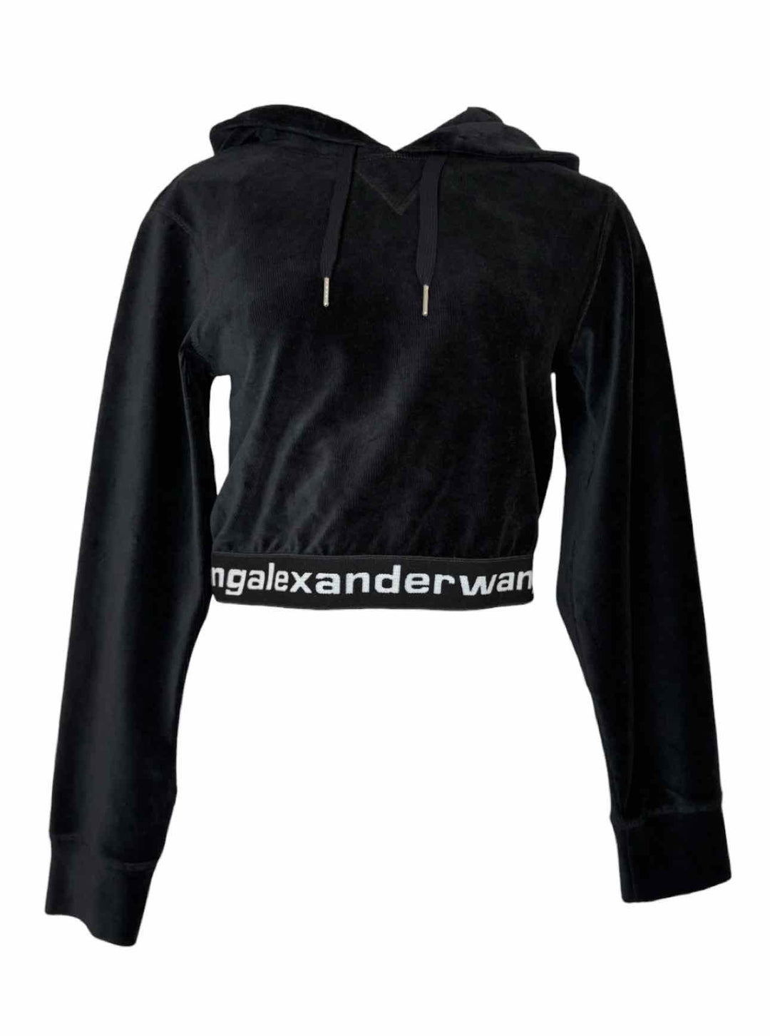 T Alexander Wang Size S Corduroy Cropped Logo Hoodie Sweatshirt