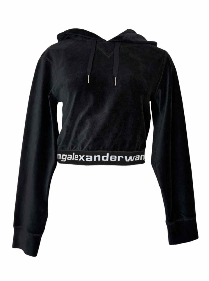 T Alexander Wang Size S Corduroy Cropped Logo Hoodie Sweatshirt
