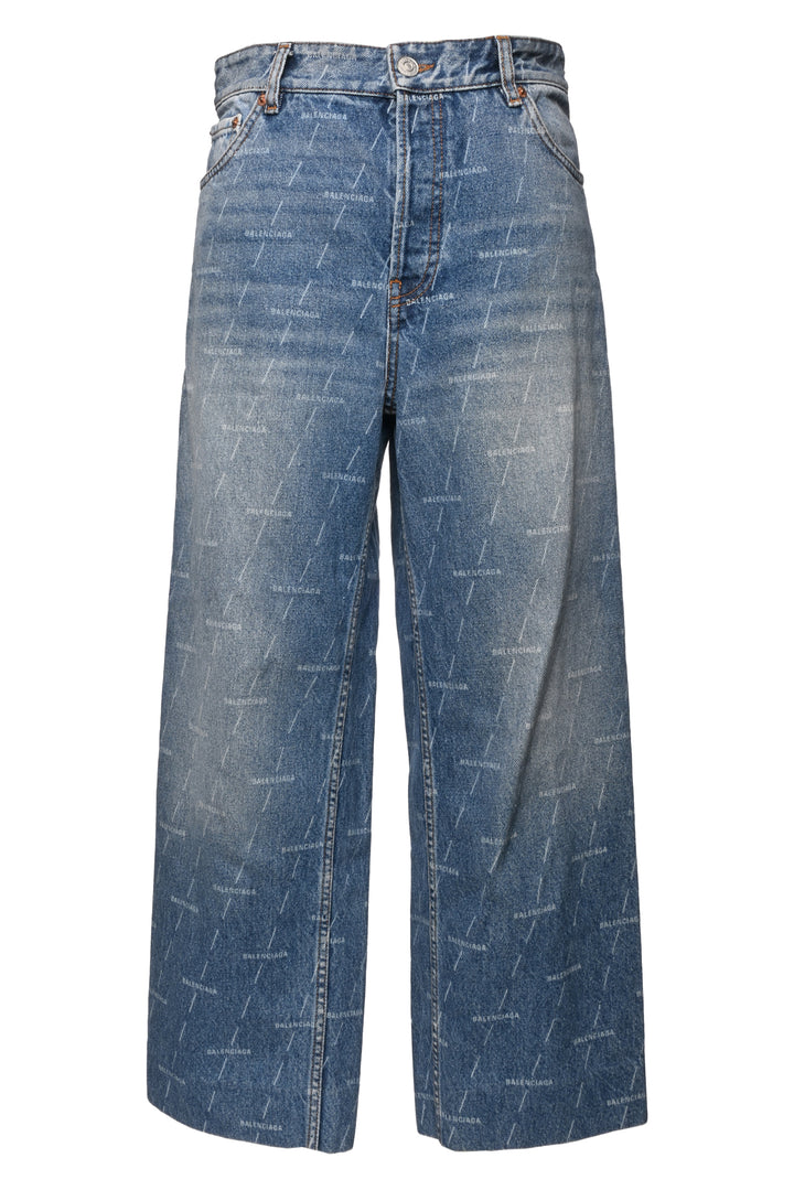 Balenciaga Size 26 2020 High Rise Wide Leg Allover Logo Jeans