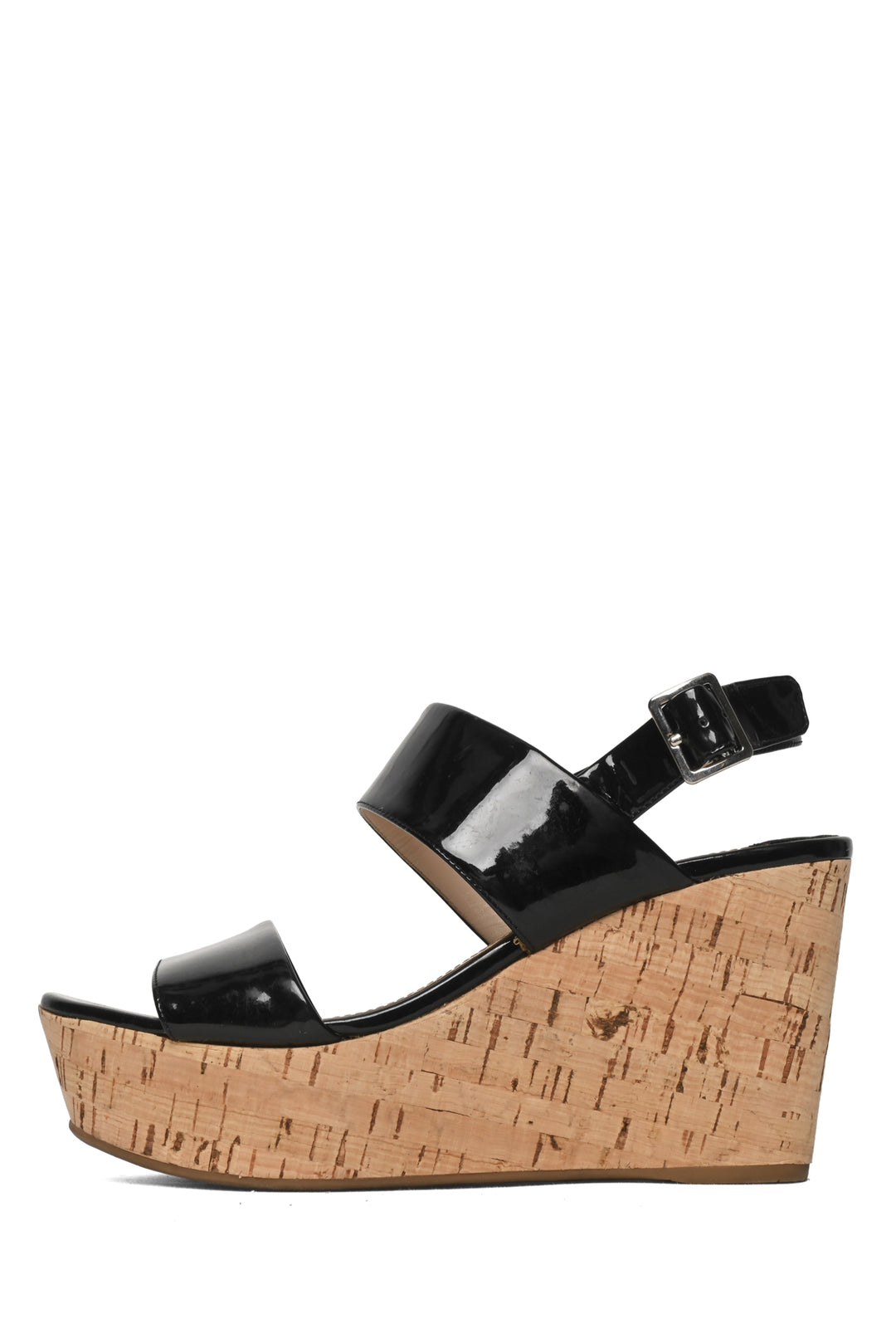 Prada Size 38.5 Patent Leather & Cork Wedges