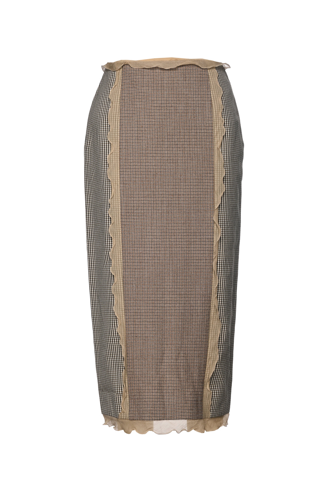 Fendi Size 2 Chiffon-Trimmed Houndstooth Skirt