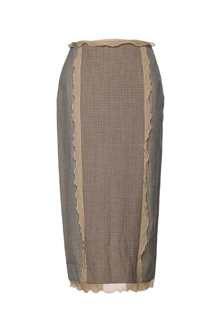 Fendi Size 2 Chiffon-Trimmed Houndstooth Skirt