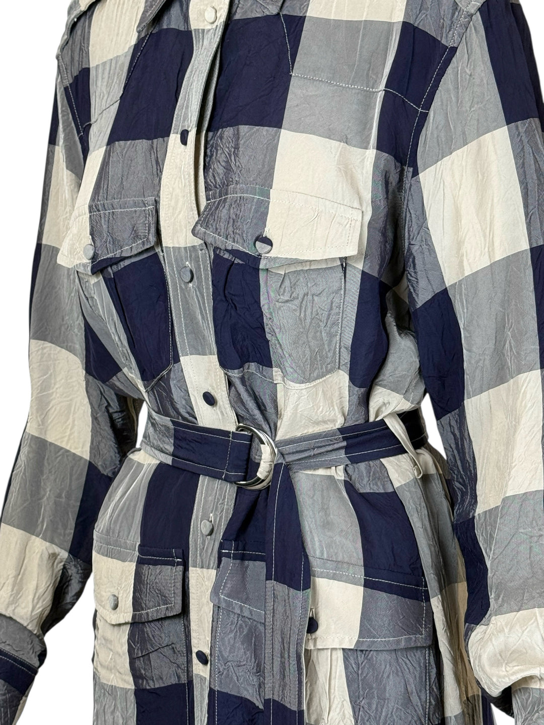 Khaite Size L Purple & Beige Plaid Shirt Dress