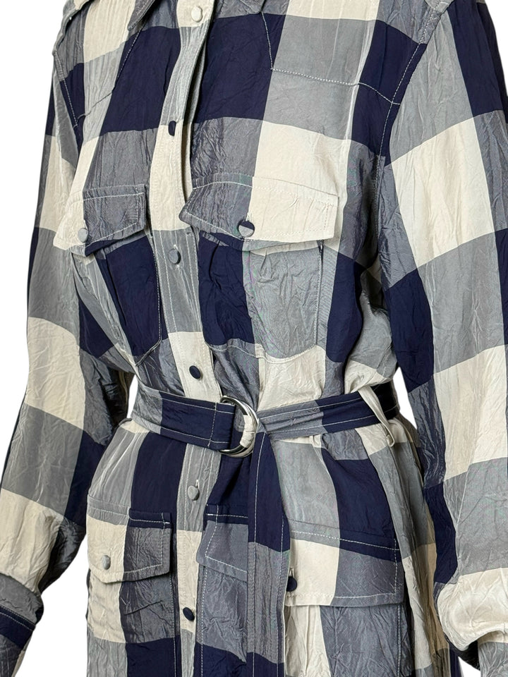 Khaite Size L Purple & Beige Plaid Shirt Dress