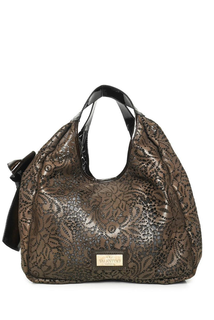 Valentino Bow Accent Perforated Leather Shoulder Bag