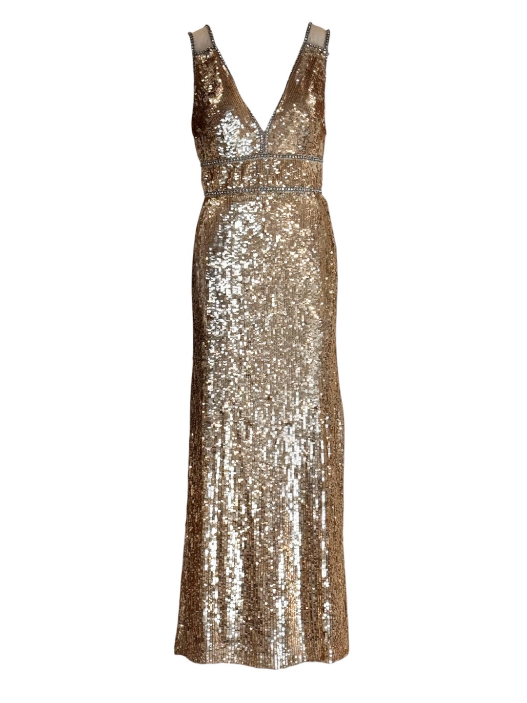 Jenny Packham Size 10 Sequin Embellished Deep V Sleeveless Dress